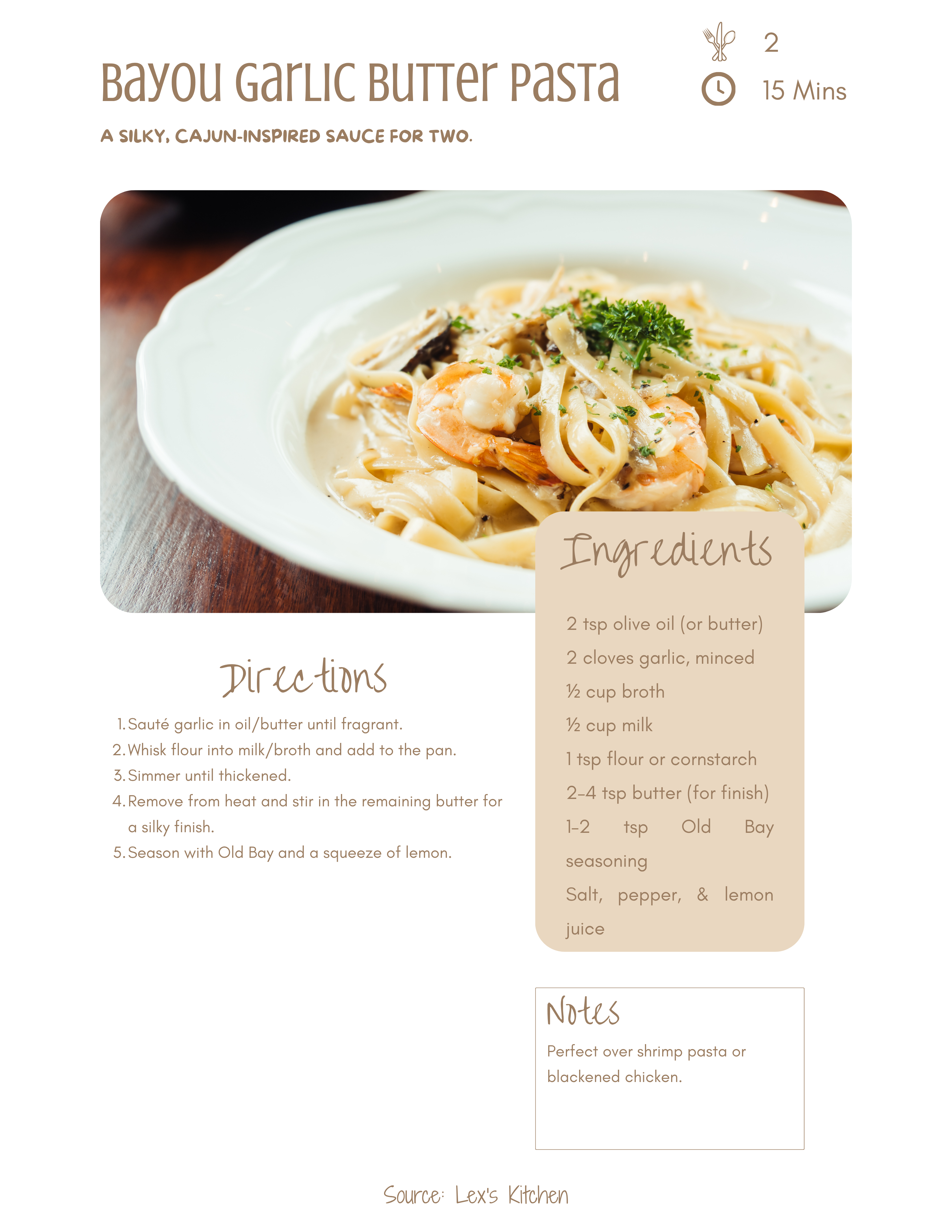 A bowl of buttery, spice-flecked pasta with visible garlic and a generous scatter of parsley.